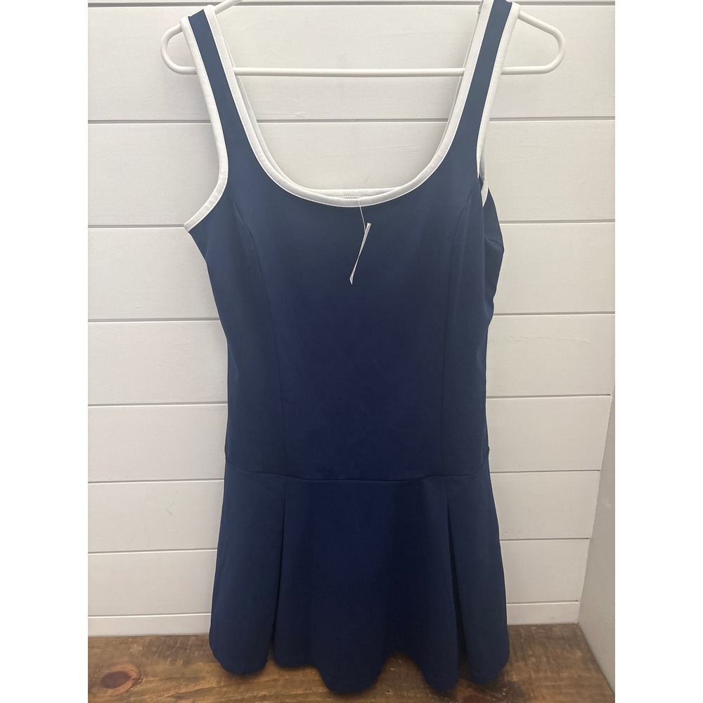 J.Crew Navy Blue White Trim Tennis Dress Sleeveless Pleated Active CG043 S NEW